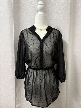 Mossimo Supply Co. Women’s Sheer Black Swiss Dot Cinched Waist Blouse Top Medium